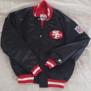 Vintage NFL Starter Pro Line 49ers Snap Black Bomber Jacket (Large, Made In USA)